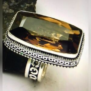 Smokey Topaz Stamped 925 Sterling Silver Ring